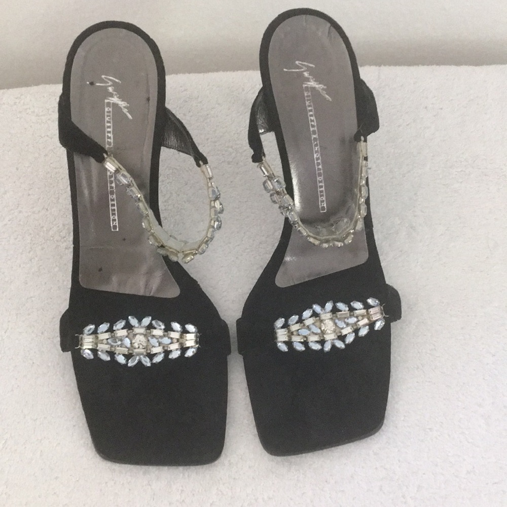 Giuseppe Zanotti velvet heels w diamonds and aqua